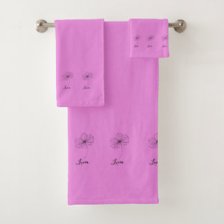 Personalised October Cosmos Birth Flower Gift Bath Towel Set