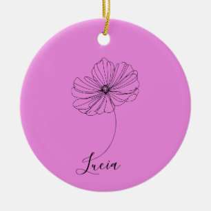 Personalised October Cosmos Birth Flower Gift  Ceramic Tree Decoration