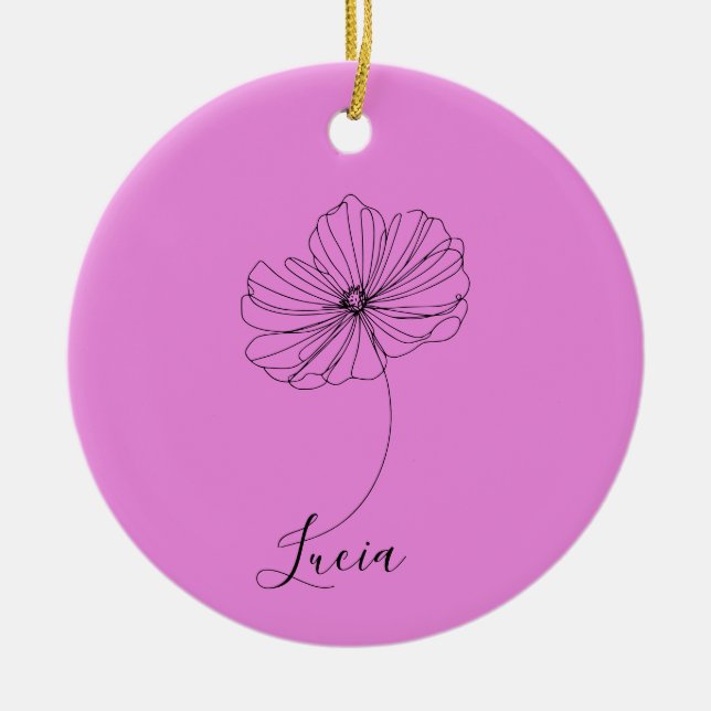 Personalised October Cosmos Birth Flower Gift  Ceramic Tree Decoration (Front)