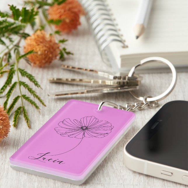 Personalised October Cosmos Birth Flower Gift  Key Ring (Front Right)