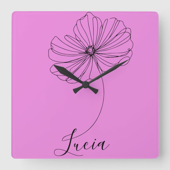 Personalised October Cosmos Birth Flower Gift  Square Wall Clock (Front)