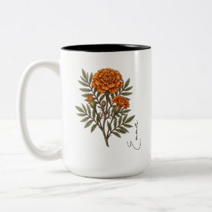 Personalised October Marigold Birth Flower Mug