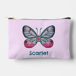 Personalised October Pink Glasswing Butterfly Art Accessory Pouch