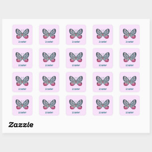 Personalised October Pink Glasswing Butterfly Art Square Sticker