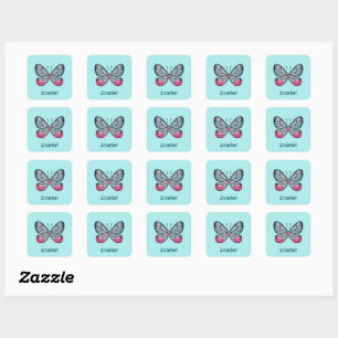 Personalised October Teal Glasswing Butterfly Art Square Sticker