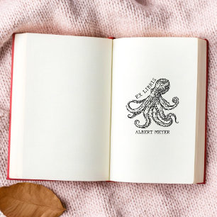 Personalised Octopus Ex Libris Bookplate Rubber Stamp