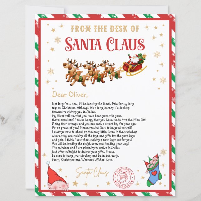 Personalised Official North Pole Letter from Santa (Front)