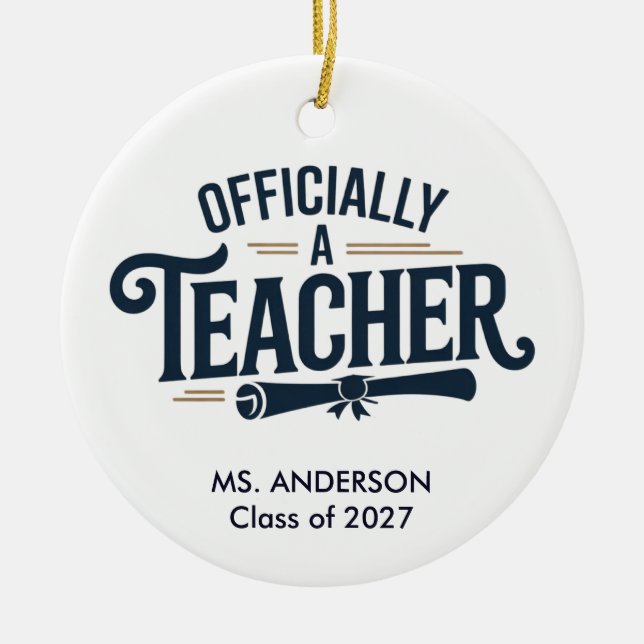Personalised Officially A Teacher Graduation Gift Ceramic Tree Decoration (Front)