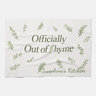 Personalised Officially Out of Thyme Funny Kitchen Tea Towel