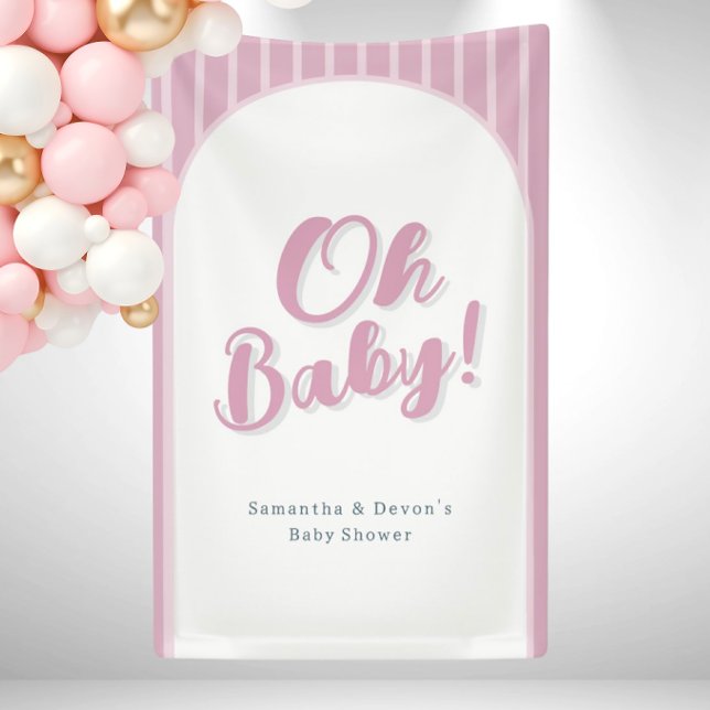 Personalised Oh Baby Photo Wall Shower Banner (Pink Oh Baby Custom Photo Wall Banner)