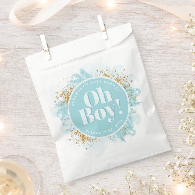 Personalised  Oh Boy Shower Watercolor Glitter Favour Bags (Clipped)
