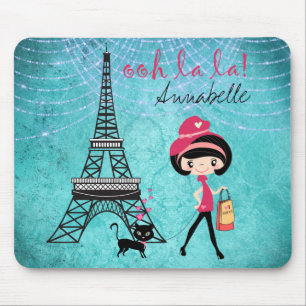 Personalised Oh La La Paris Girl and Cat Mouse Pad