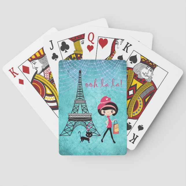 Personalised Oh La La Paris Girl and Cat Playing Cards (Back)