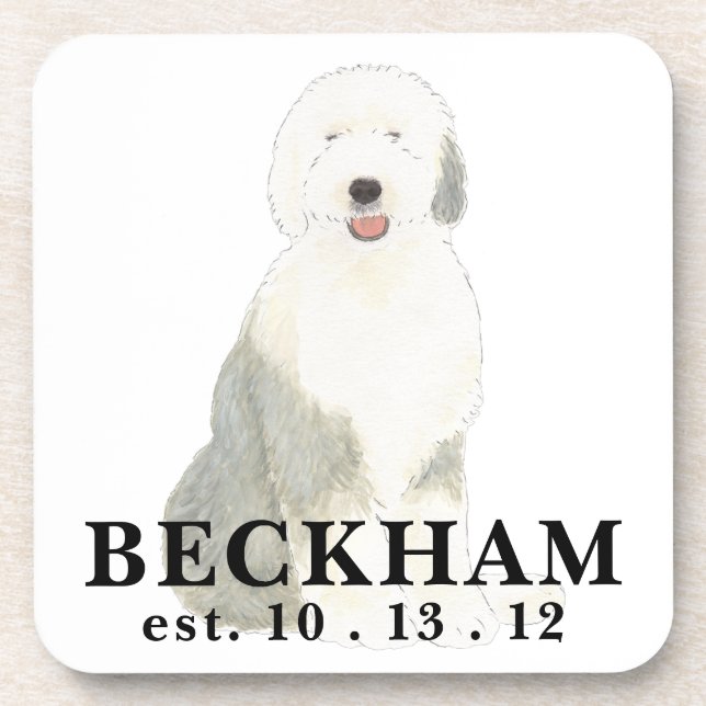 Personalised Old English Sheepdog Coaster (Front)