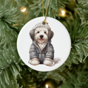Personalised Old English Sheepdog Dog Ceramic Tree Decoration