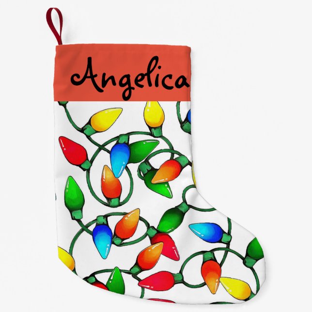 Personalised Old Fashioned Christmas Lights Small Christmas Stocking (Front)