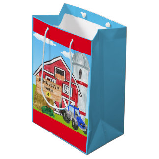 Personalised Old MacDonald's Farm Blue Tractor Medium Gift Bag