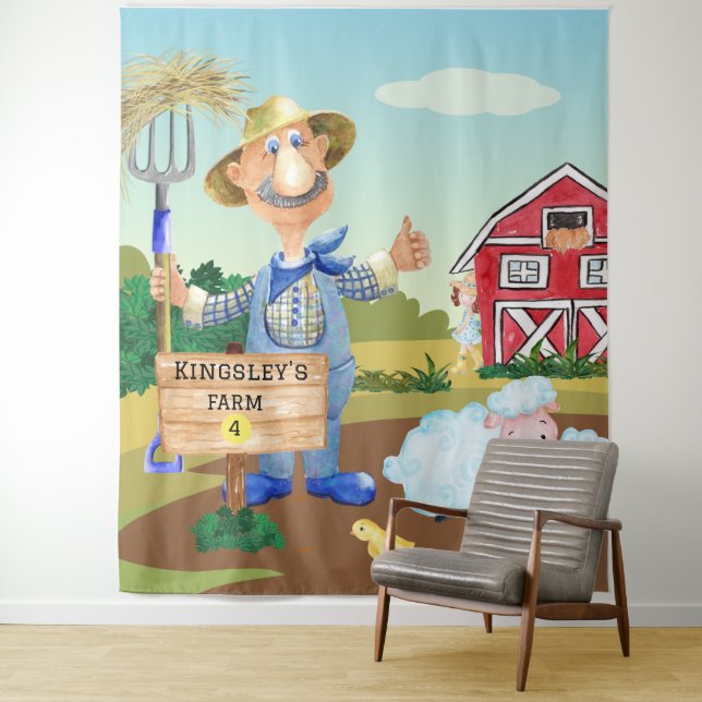 Personalised Old MacDonald's Farm Blue Tractor Tapestry (In Situ)