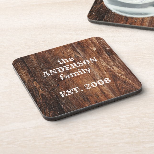 Personalised Old Rustic Wood Kitchen Plastic Coaster (Left Side)