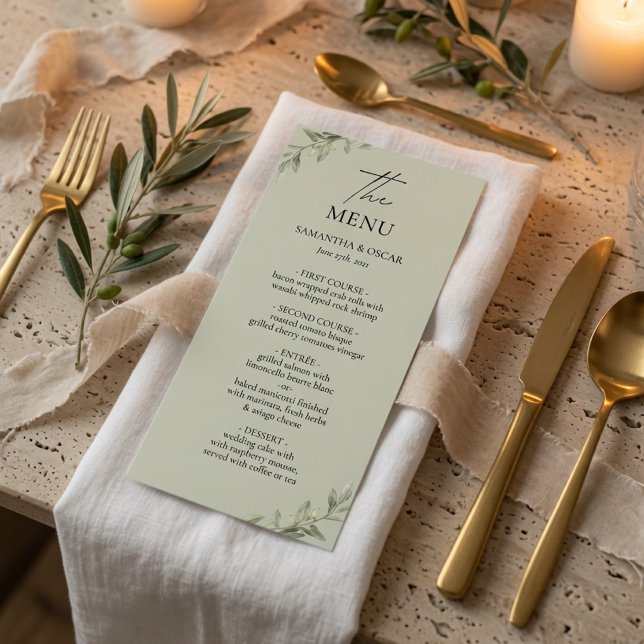 Personalised Olive Branch Wedding Menu Card  (Creator Uploaded)