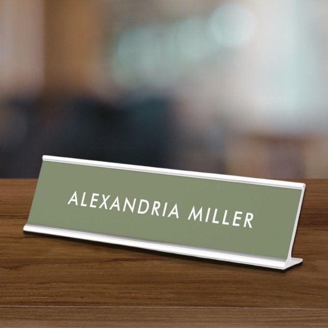 Personalised Olive Green Modern Desk Name Plate (Creator Uploaded)