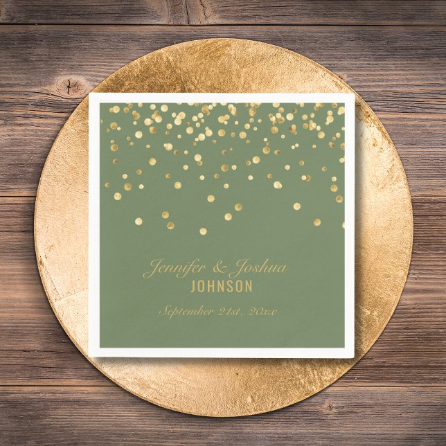 Personalised OLIVE SAGE GREEN Gold Wedding Napkin (Creator Uploaded)