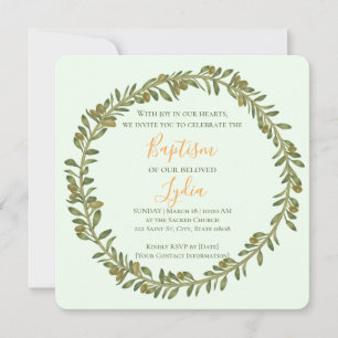 Personalised Olive Wreath Baptism Invitation