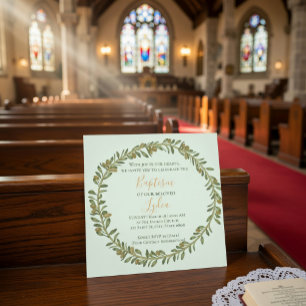 Personalised Olive Wreath Baptism Invitation