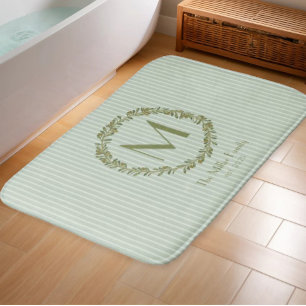 Personalised Olive Wreath Monogram  Bath Mat