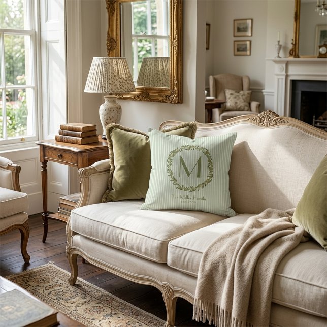 Personalised Olive Wreath Monogram Double-Sided  Cushion (Creator Uploaded)