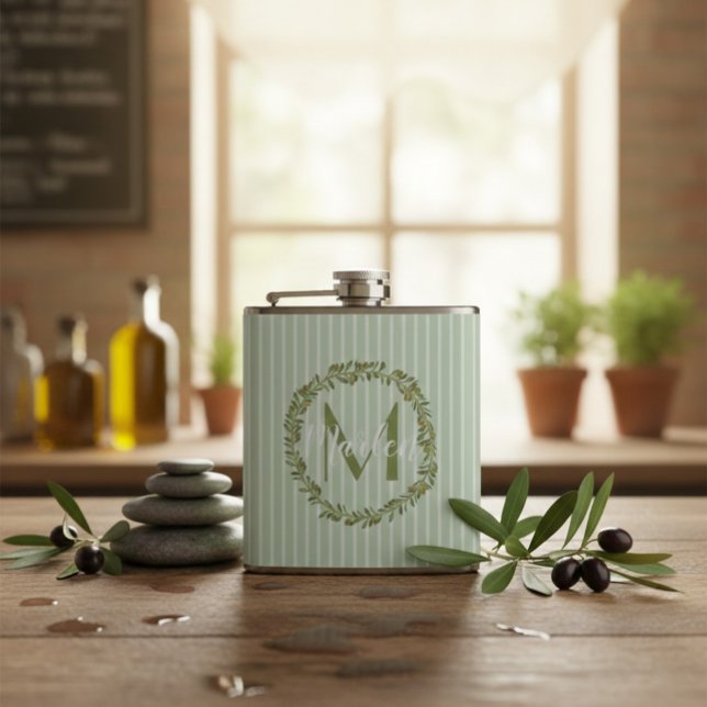 Personalised Olive Wreath Monogram  Hip Flask (Creator Uploaded)