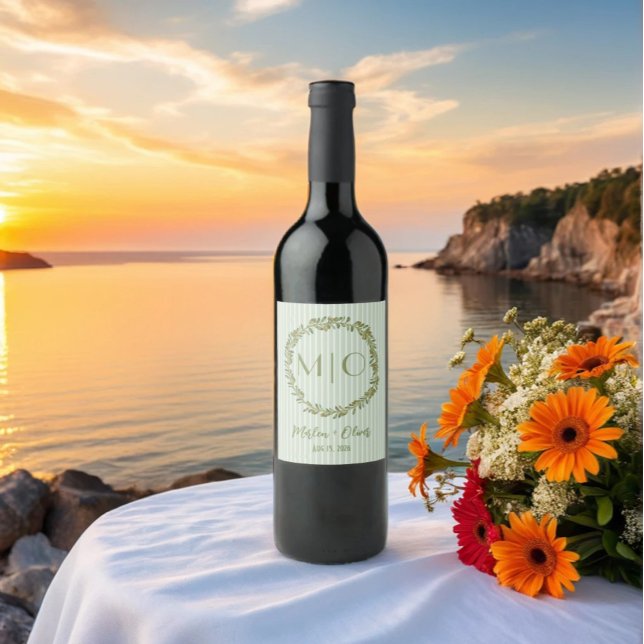 Personalised Olive Wreath Monogram  Wine Label (Creator Uploaded)