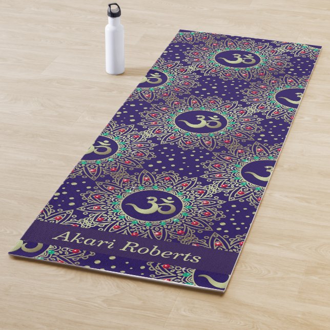 Personalised Om Symbol Gold Blue Red Mandala  Yoga Mat (In Situ)