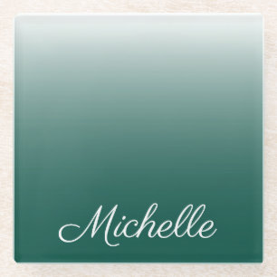 Personalised ombre gradient green glass coaster