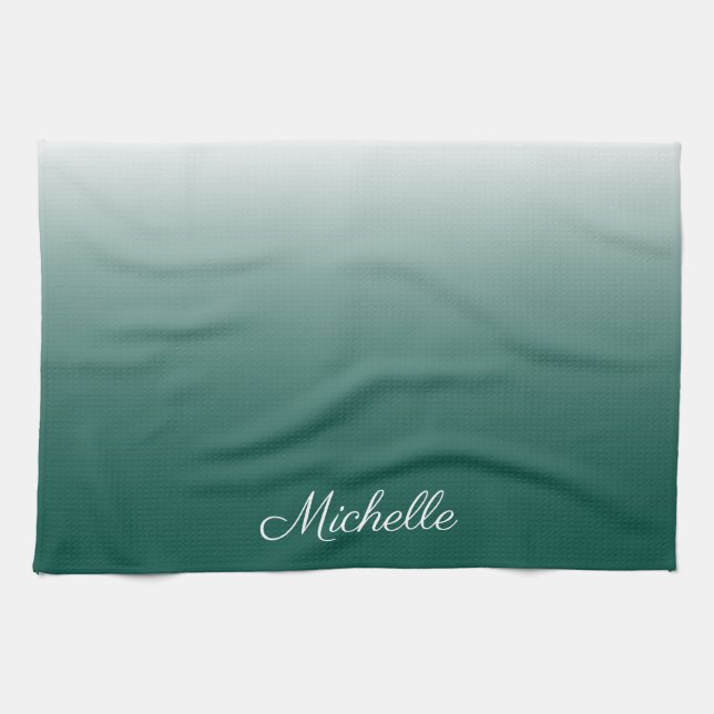 Personalised ombre gradient green tea towel (Horizontal)