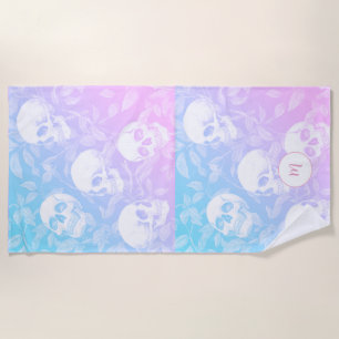 Personalised ombre pastel Goth Skulls Beach Towel