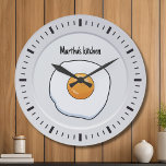 Personalised Omelette Breakfast - kitchen decor  Large Clock<br><div class="desc">Start your day sunny-side up with this fun and quirky personalised wall clock featuring a delicious omelette on a plate! Perfect for breakfast lovers, chefs, or anyone who enjoys kitchen humour, this clock is a playful and functional addition to any dining area or café-style kitchen. Customise it with your name...</div>
