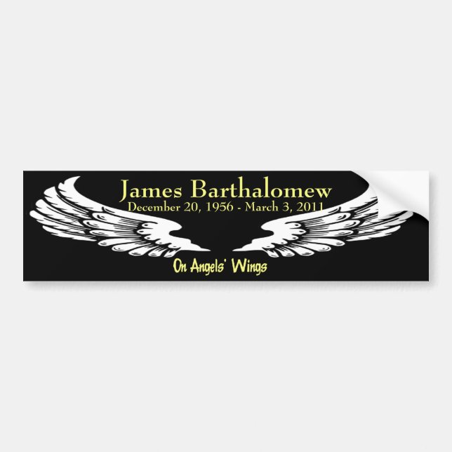 Personalised On Angels Wings Memorial Bumper Sticker (Front)