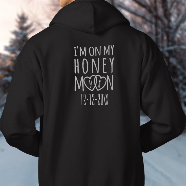 Personalised On My Honeymoon Wedding Date Mens Hoodie (Perfect hoodie to wear on your honeymoon. Add your initials to the hearts and your wedding date)