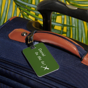 Personalised "On the Go" Aeroplane, Forest Green Luggage Tag