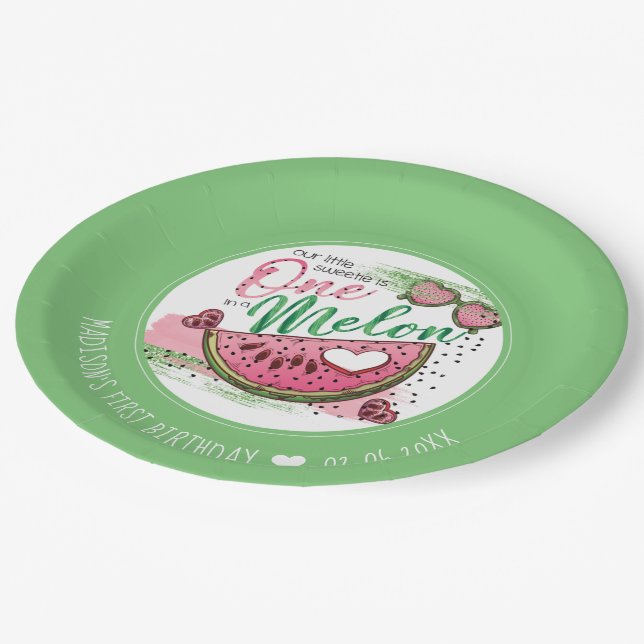 Personalised One In A Melon Birthday  Paper Plate (Angled)
