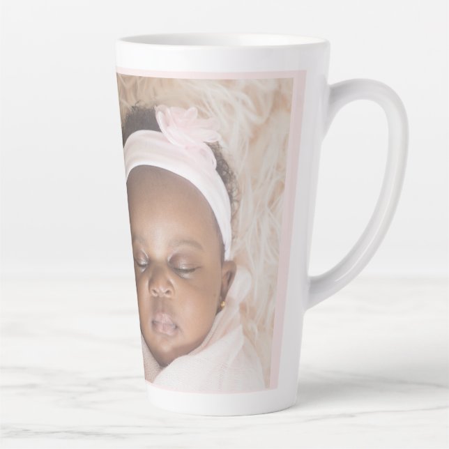 Personalised One Photo Baby Stats Pink & White Latte Mug (Right)
