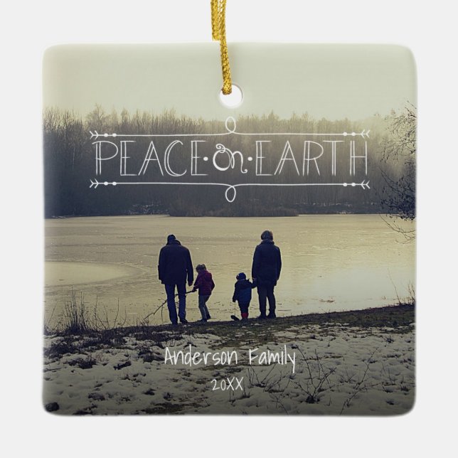 Personalised One Photo Peace On Earth  Ornament (Front)