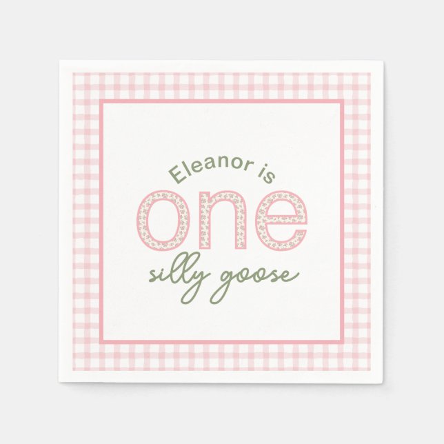 Personalised "One Silly Goose" Birthday Napkin (Front)