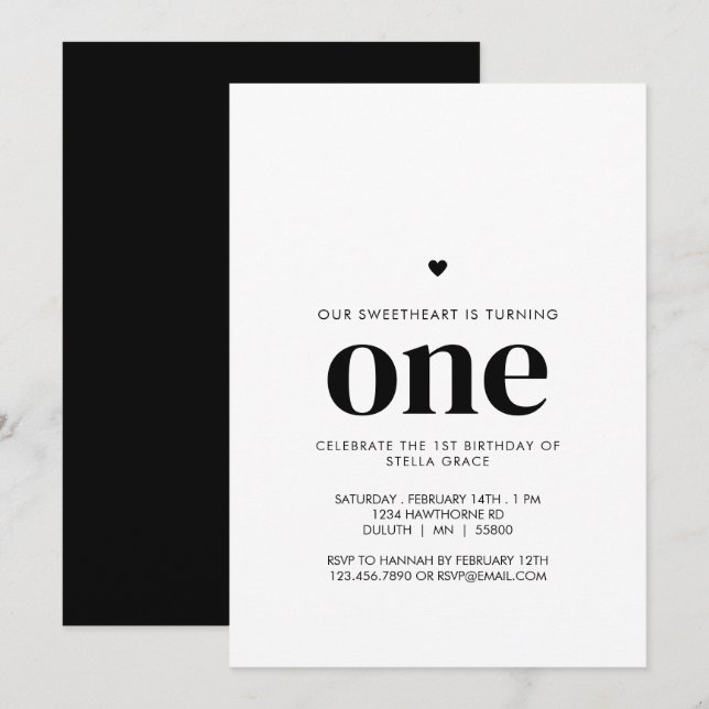 Personalised One Sweetheart First Birthday Invitation (Front/Back)