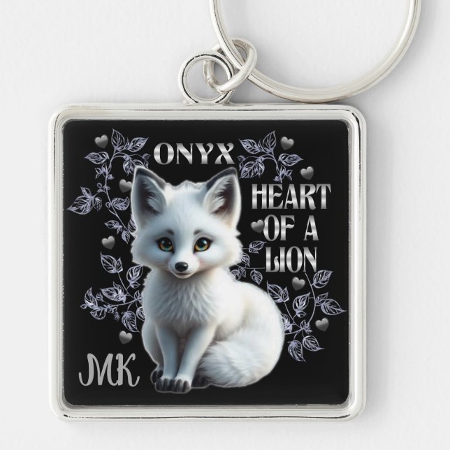 Personalised Onyx - Heart Of A Lion Black Key Ring (Front)