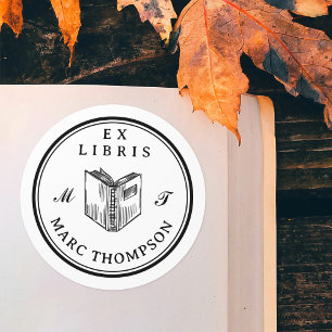 Personalised Open Book Classic Monogram Library Round Sticker