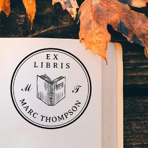 Personalised Open Book Classic Monogram Library Self-inking Stamp