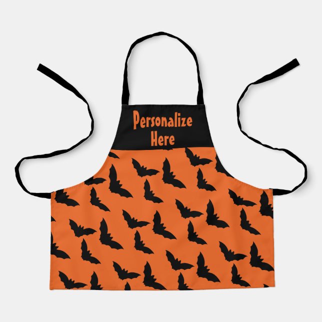 Personalised Orange and Black Bat Halloween  Apron (Front)