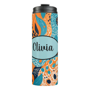 Personalised Orange and Blue Cheetah Print Thermal Tumbler